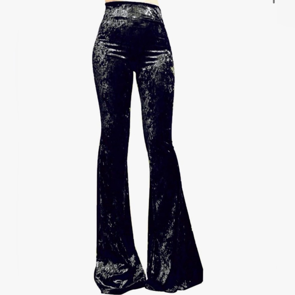 Velvet Black Bell Bottom Pants